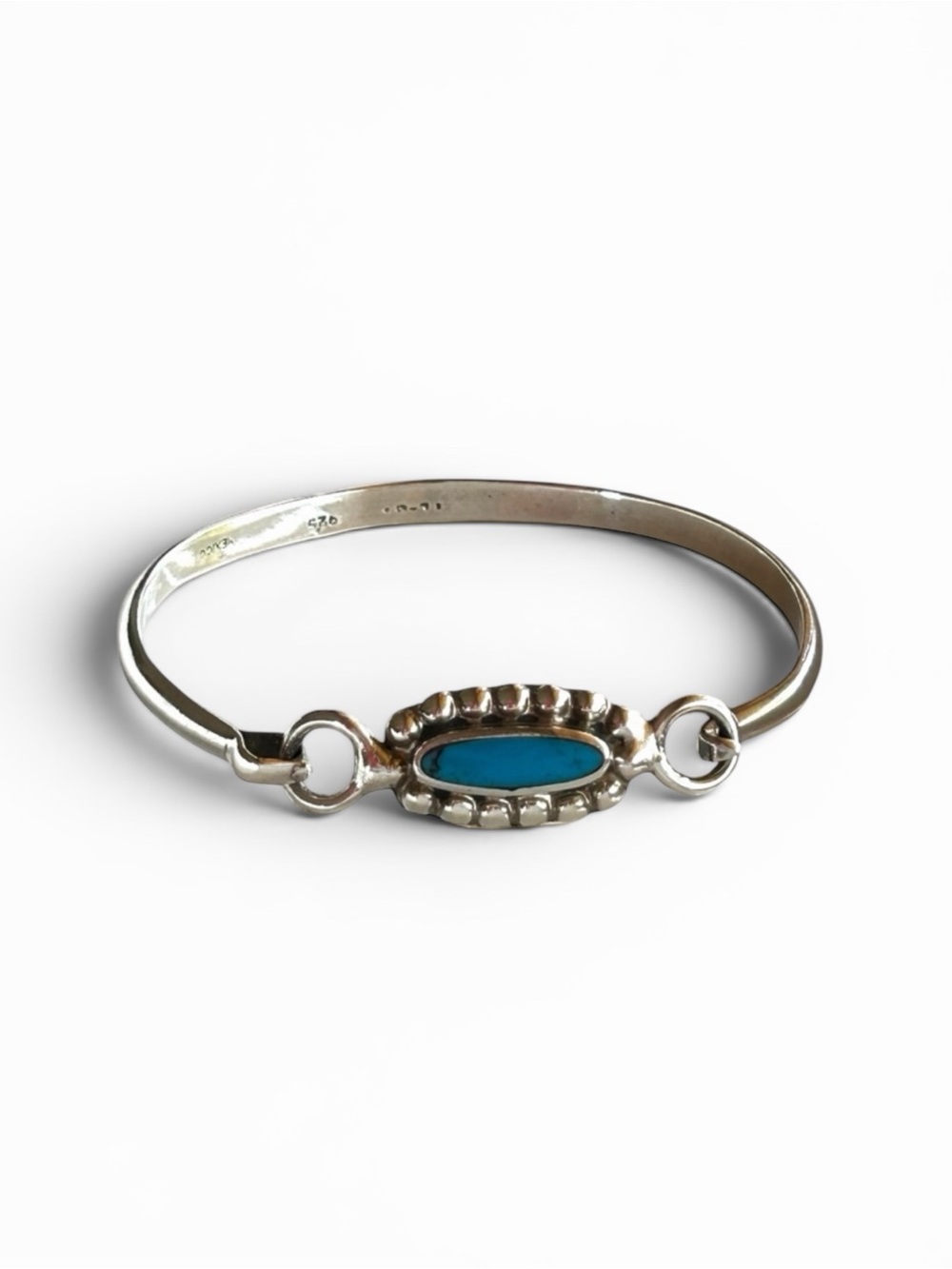 Vintage Taxco Mexico 925 Sterling Silver & Turquoise Bangle Bracelet 18g 7”